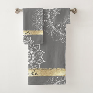 White And Grey Mandala With A Touch  Of Gold Bath Towel Set