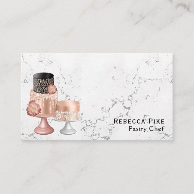 White And Grey Marble Fancy Cake Pastry Chef   Business Card (Front)