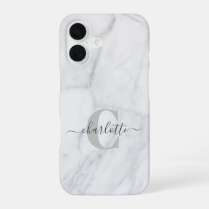 White and Grey Marble Personalised Monogrammed iPhone 16 Case