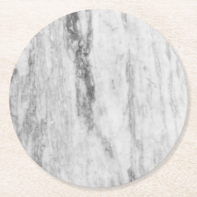 White And Grey Marble Texture Pattern Round Paper Coaster (Front)