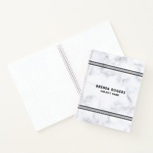 White and grey marble texture stripes accent notebook