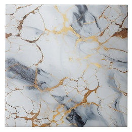 White and Grey Marble with Gold Cracks Tile