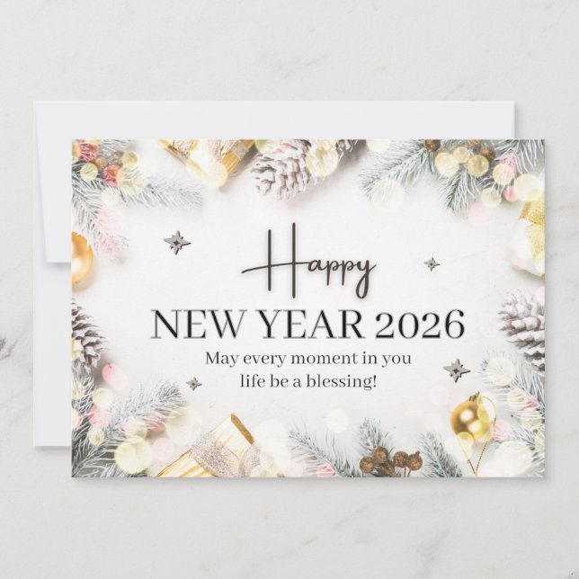 White and Grey Modern Happy New Year Holiday Card (Front)