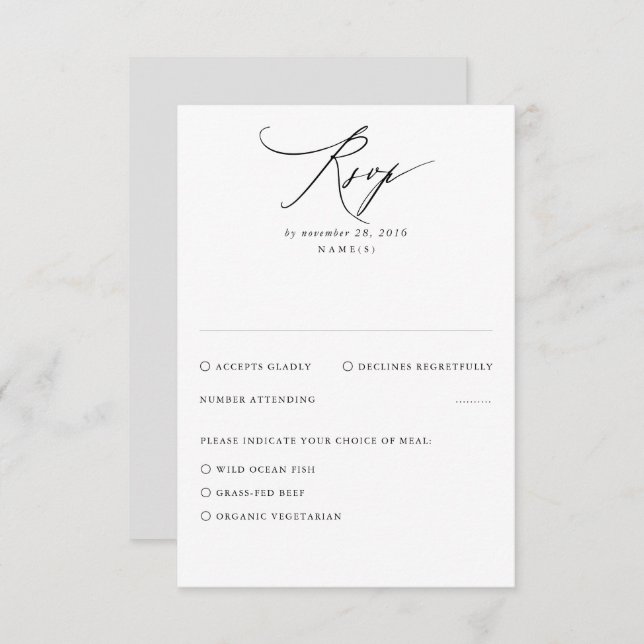 White and Grey Modern Minimal Wedding RSVP Card (Front/Back)