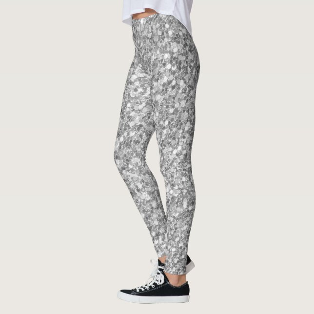 White And Grey Mosaic Glitter Leggings (Left)