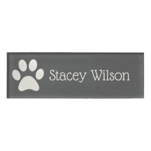 White and Grey Paw Print Logo Name Tag
