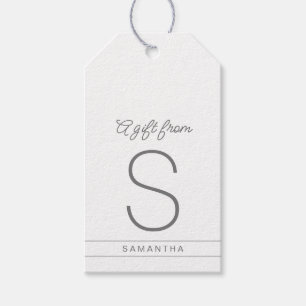 White and Grey Personalised Monogram Initial Name Gift Tags