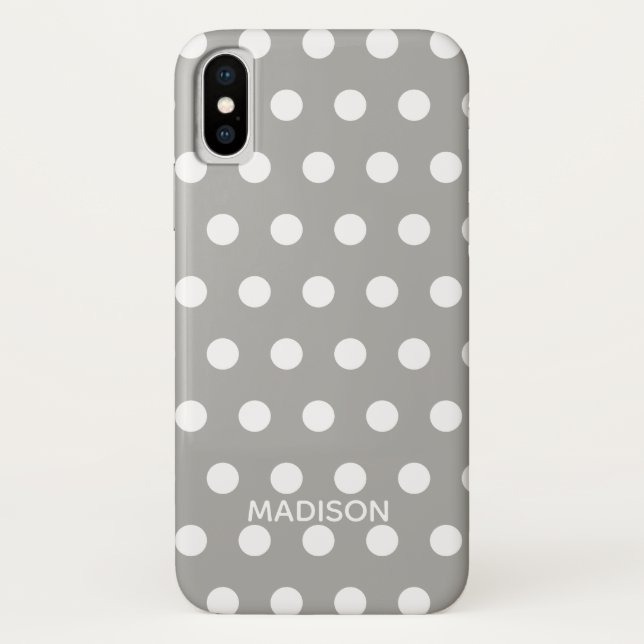 White and Grey polka dot  Personalised Name Case-Mate iPhone Case (Back)
