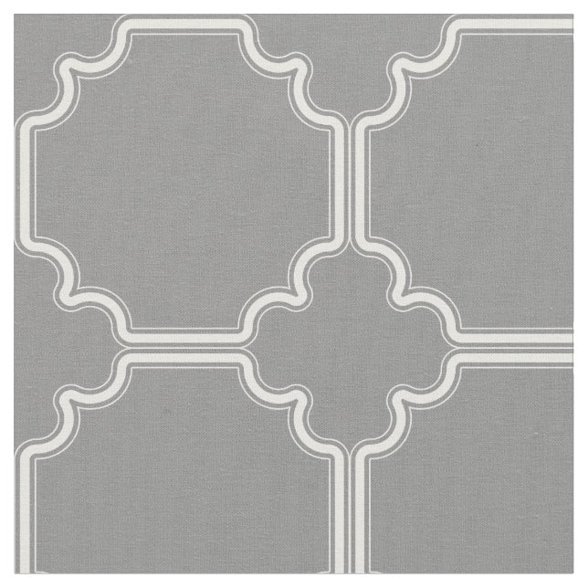 White And Grey Quatrefoil Geometric Pattern Fabric (Close Up)