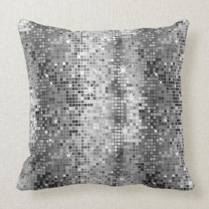 White And Grey Retro Disco-Ball Glitter 2 Cushion
