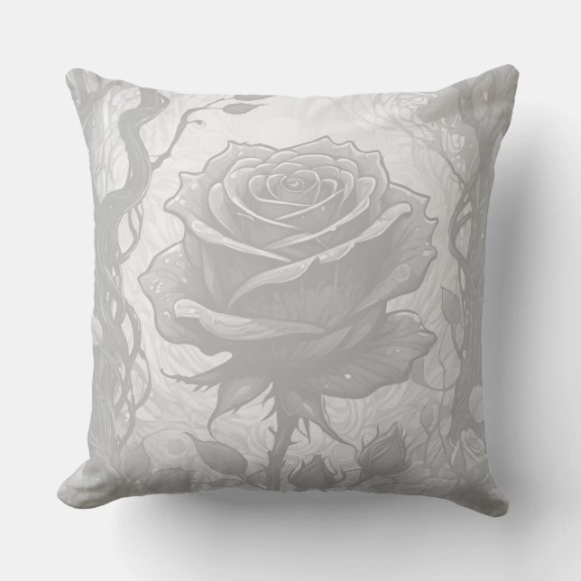 White And Grey Roses Cushion (Front)