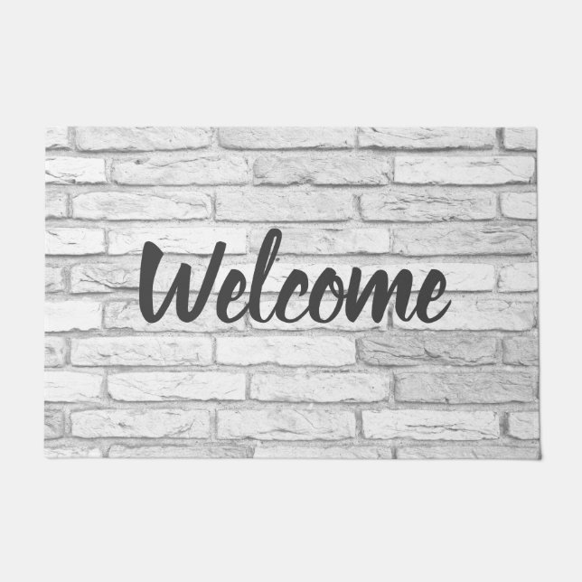 White and Grey Rustic Country Brick Welcome Doormat (Front)