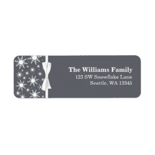 White and Grey Snowflakes Ribbon Christmas Address