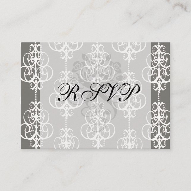 white and grey swirl elegance damask pattern enclosure card (Front)