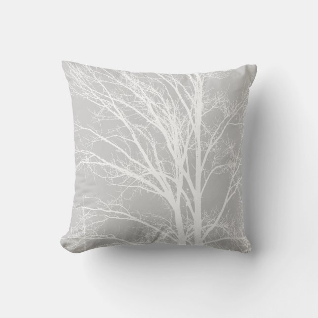 White and Grey Tree Branches Cushion (Front)