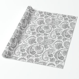 White And Grey Vintage Paisley Lace Damasks Wrapping Paper
