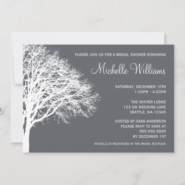 White and Grey Winter Oak Bridal Shower Invitation (Front)
