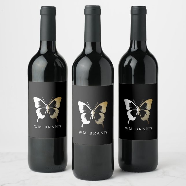 White and Grunge Butterfly Logo Wine Label  (Bottles)
