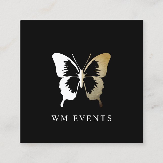 White and Grunge Butterfly Square Business Card (Front)
