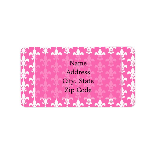 White and Hot Pink Fleur de Lis Pattern Label (Front)