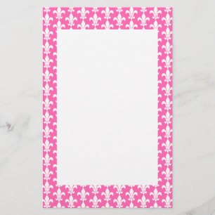 White and Hot Pink Fleur de Lis Pattern Stationery