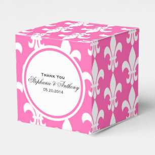White and Hot Pink Fleur de Lis Thank You Favour Box