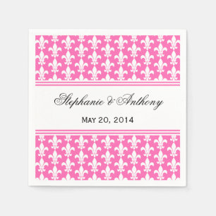 White and Hot Pink Fleur de Lis Wedding Napkin