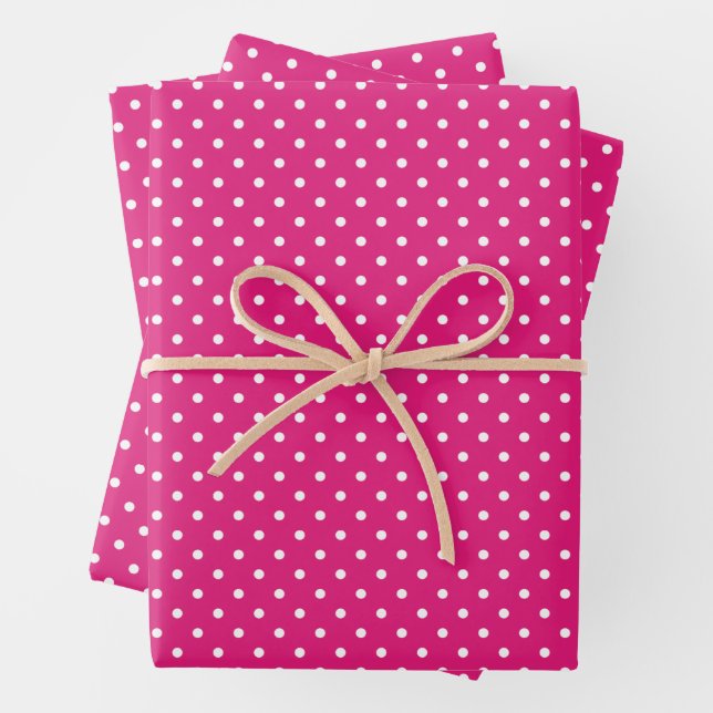 White and Hot Pink Polka Dot Pattern  Wrapping Paper Sheet (In situ)