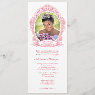 White and Hot Pink Quinceanera Photo Invitations