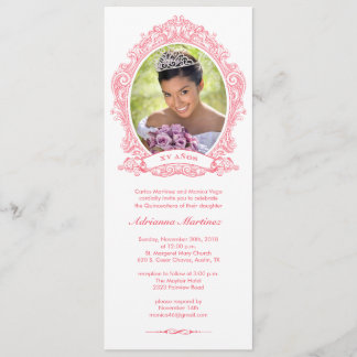 White and Hot Pink Quinceanera Photo Invitations