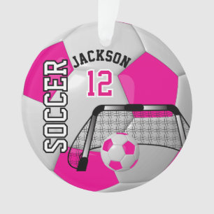 White and Hot Pink ⚽ Soccer Ball Ornament