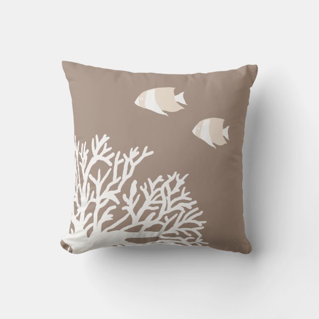 White and Ivory Beige Tropical Angelfish Cushion (Front)