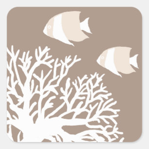 White and Ivory Beige Tropical Angelfish Square Sticker