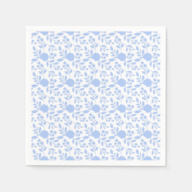 White and Light Blue Floral Paper Napkins (Front)