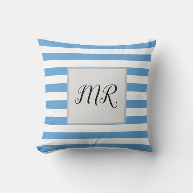 White And Light Blue Striped Mr. Cushion (Front)
