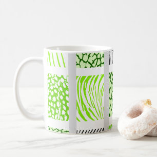 White and Light Green Mixed Animal Print Coffee Mug