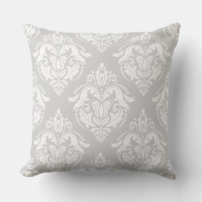 White And Light-Grey Damasks Cushion (Front)