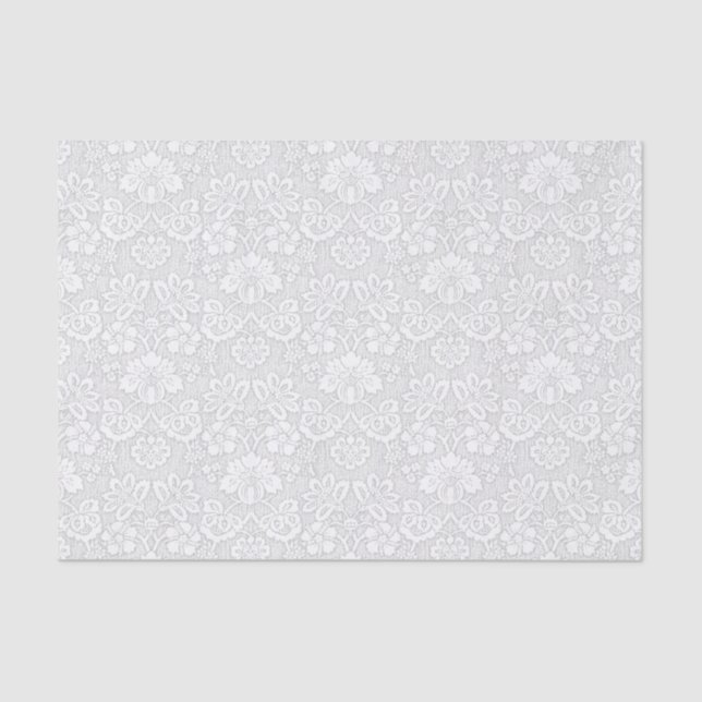 White and Light Grey Floral Damask Tissue Paper (Front)