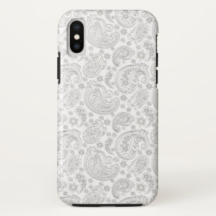 White And Light Grey Floral Paisley Pattern iPhone XS Case