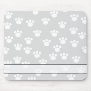 White and Light Grey Paw Print Pattern. Mouse Mat