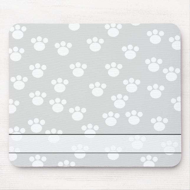 White and Light Grey Paw Print Pattern. Mouse Mat (Front)