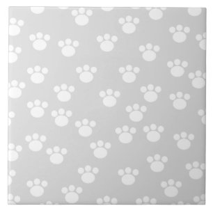 White and Light Grey Paw Print Pattern. Tile