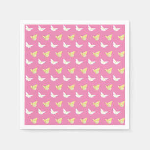 White and Light Yellow Butterflies Flying Pink Napkin