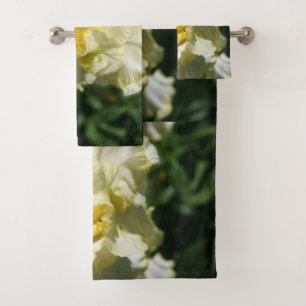 White and Light Yellow Iris Flower Bath Towel Set