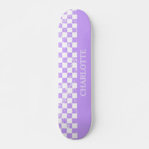 White and Lilac Chequered Skateboard