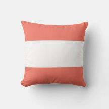White and Living Coral Broad Stripes Throw Pillow