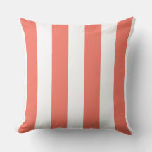 White and Living Coral Stripes Throw Pillow