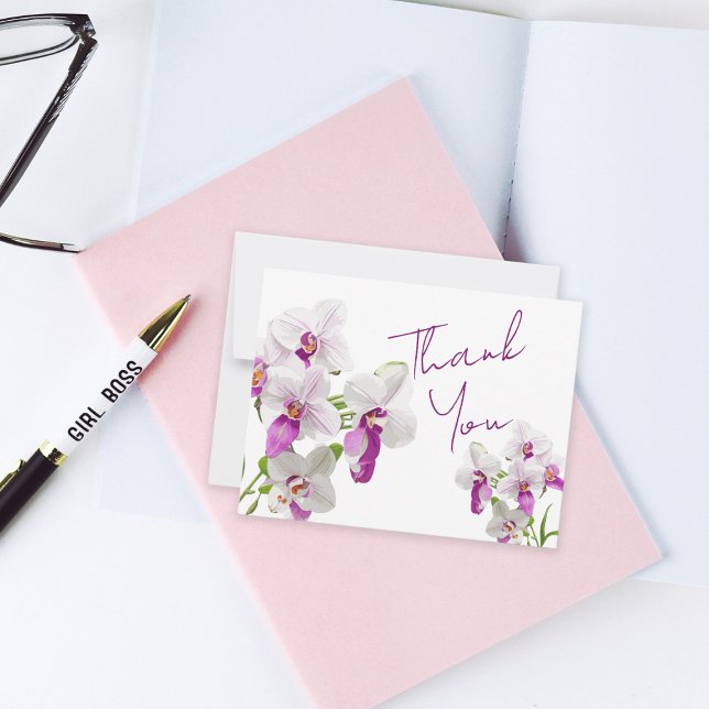 White and Magenta Orchids Painting Thank You Card (Creator Uploaded)