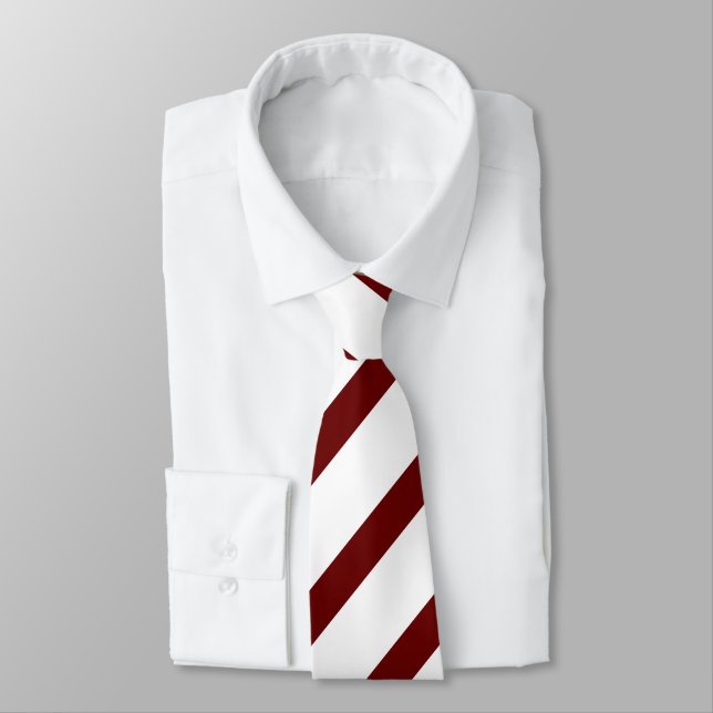 White and Maroon Diagonally-Striped Tie (Tied)