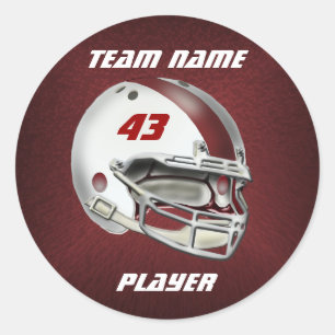 White and Maroon Football Helmet Classic Round Sticker